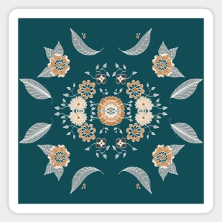 Boho Symmetrical Orange and Green Flower Design Sticker